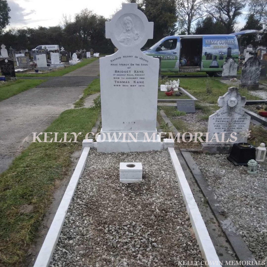 Before photograph headstone renovation showing grave restoration in Ireland