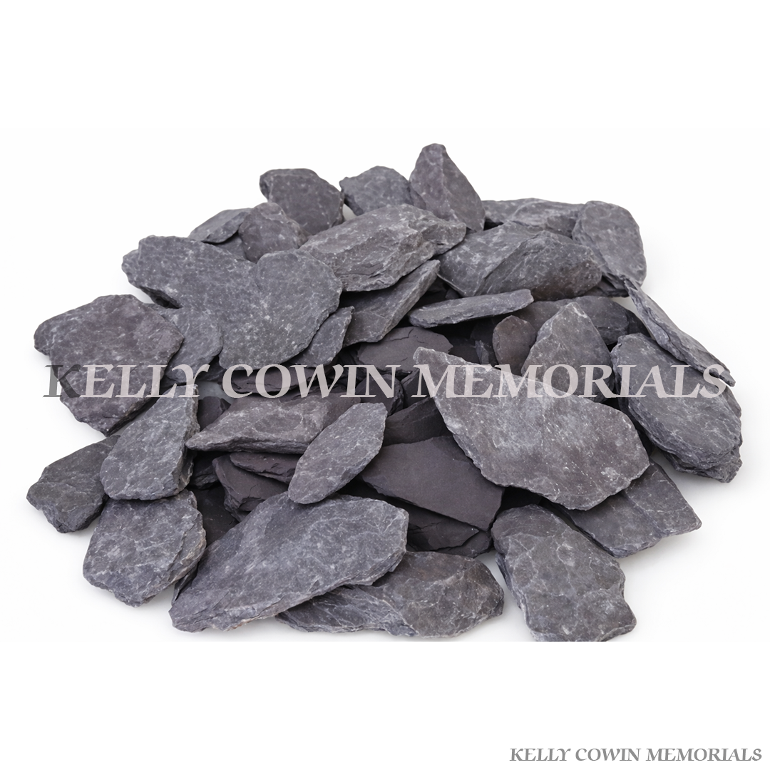 Plum slate grave chippings supplied in Dublin by Kelly Cowin Memorials with nationwide delivery across Ireland.