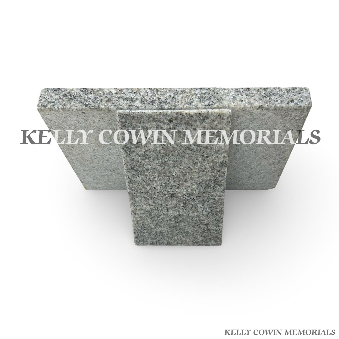 Back view 12 inch grey granite memorial plaque with engraved white inscription, personalised remembrance plaque handcrafted by Kelly Cowin Memorials for graves, cremation memorials and memorial gardens across Dublin and Ireland.