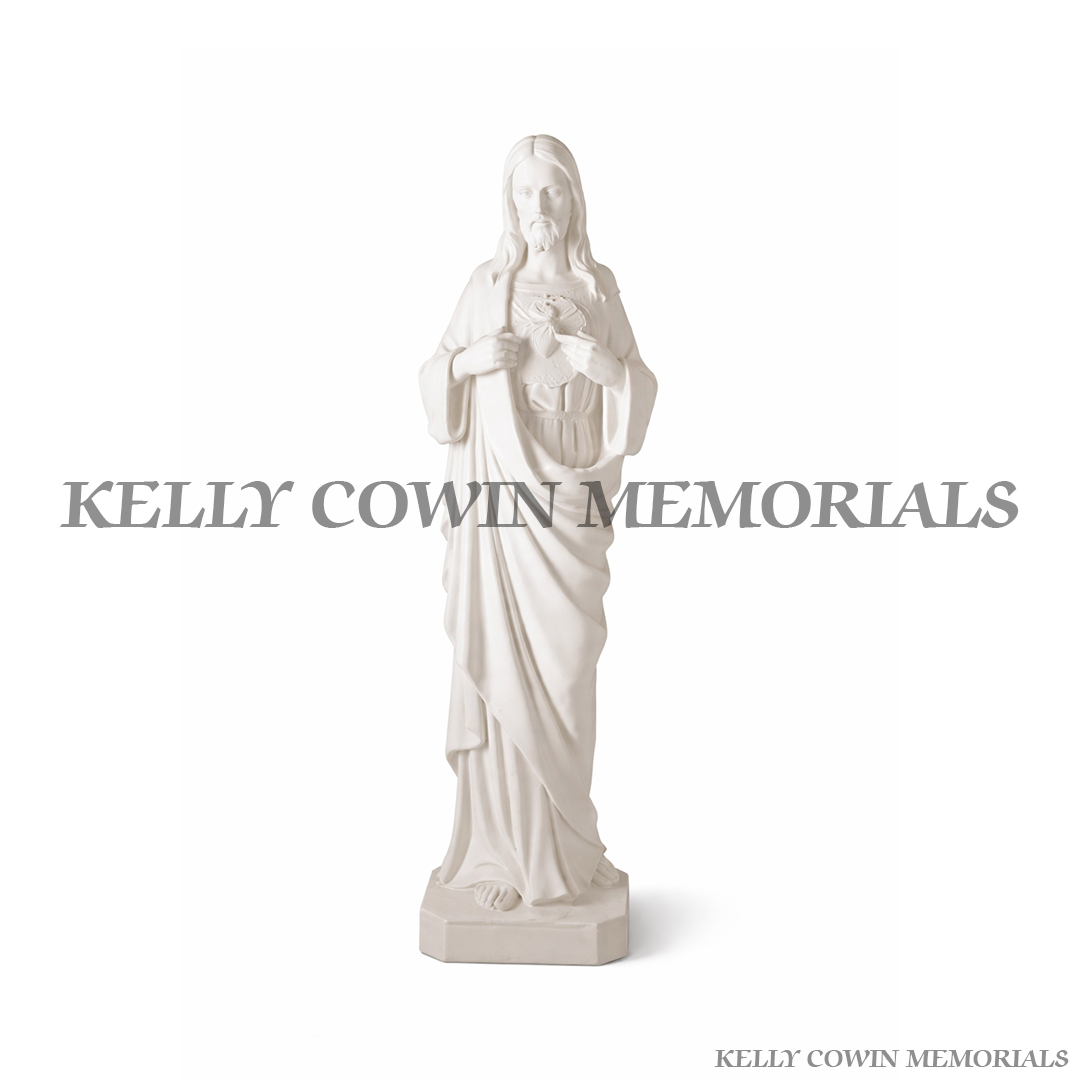 White Sacred Heart statue grave ornament for headstone memorial in Dublin Ireland with nationwide delivery