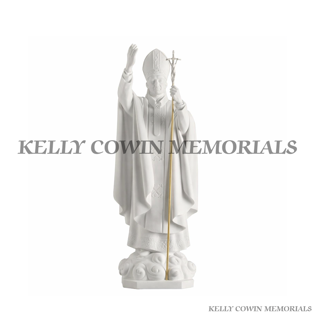 White Pope John Paul II memorial statue for grave and headstone in Ireland