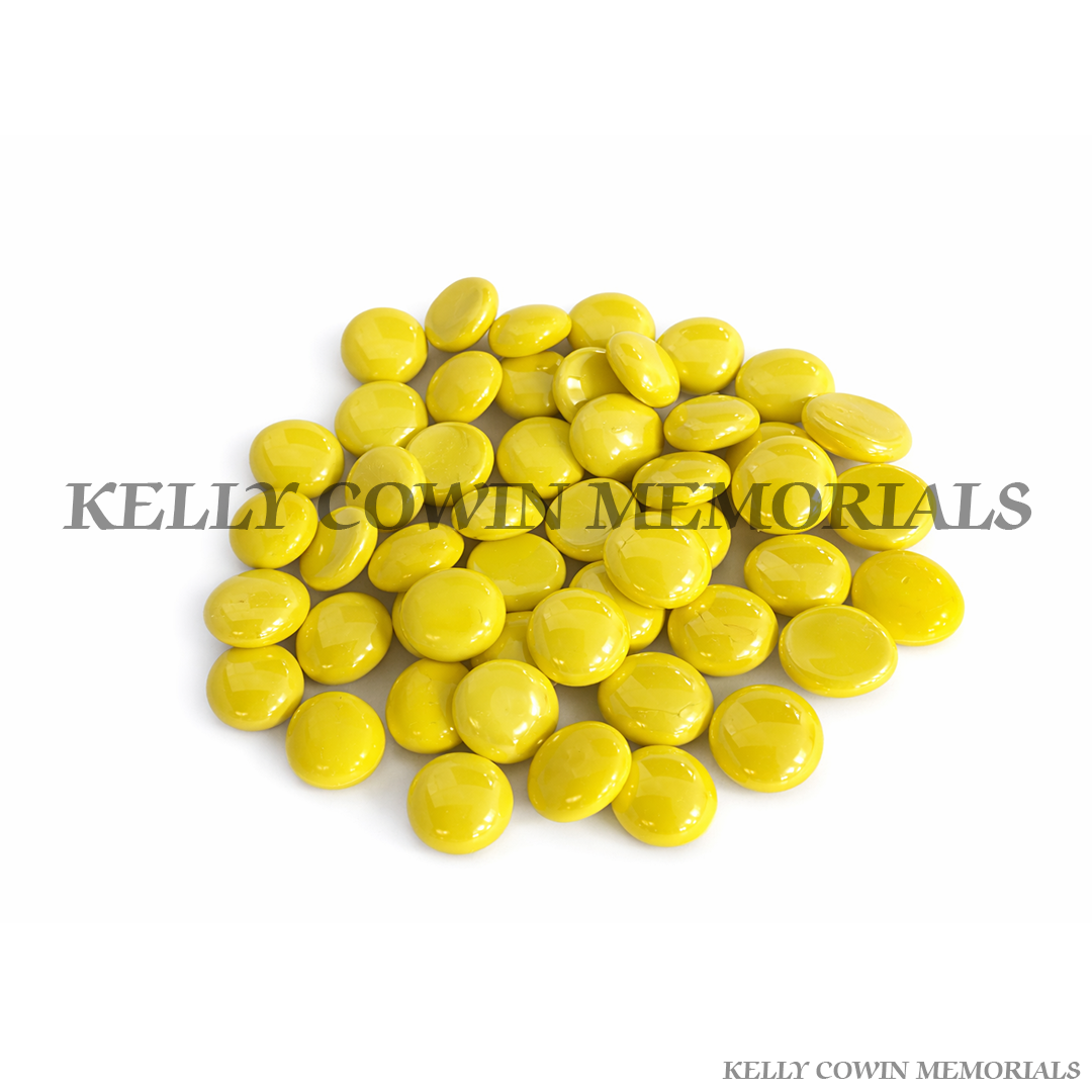 Yellow porcelain beads for grave memorial supplied in Dublin by Kelly Cowin Memorials with nationwide delivery across Ireland.