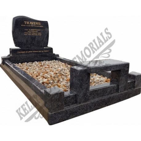 025 Blue Lagoon Granite Headstone With Base, Sub Base, Kerbing and Seat - Dublin Headstones - Glasnevin - Balgriffin - Fingal - Dardistown -  Kelly Cowin Memorials