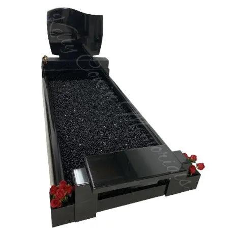 028 Black Granite Headstone with Rounded Kerbing and Bench - Dublin Headstones - Glasnevin - Balgriffin - Fingal - Dardistown - Kelly Cowin Memorials