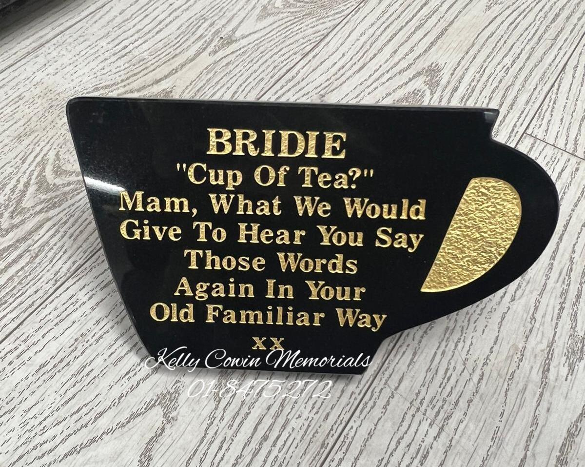"Mam" Cup Of Tea Plaque 001 - Dublin Headstones - Glasnevin - Balgriffin - Fingal - Dardistown - Kelly Cowin Memorials