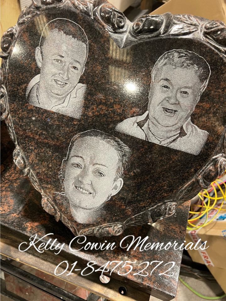 GO088 - Rose Carved Heart, Plinth, Square Vase, Lazer Portraits - Kelly Cowin Memorials