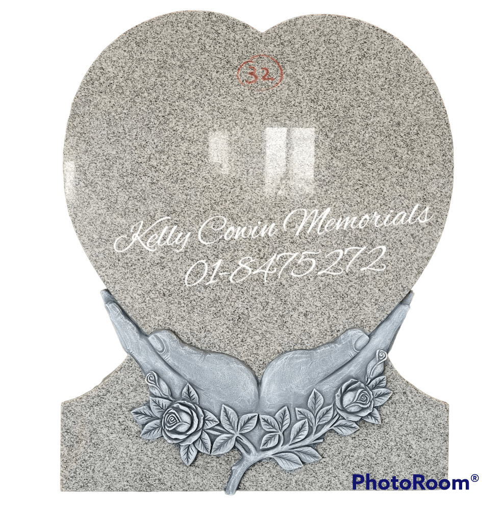 H076 - Grey Granite Heart Headstone - Kelly Cowin Memorials