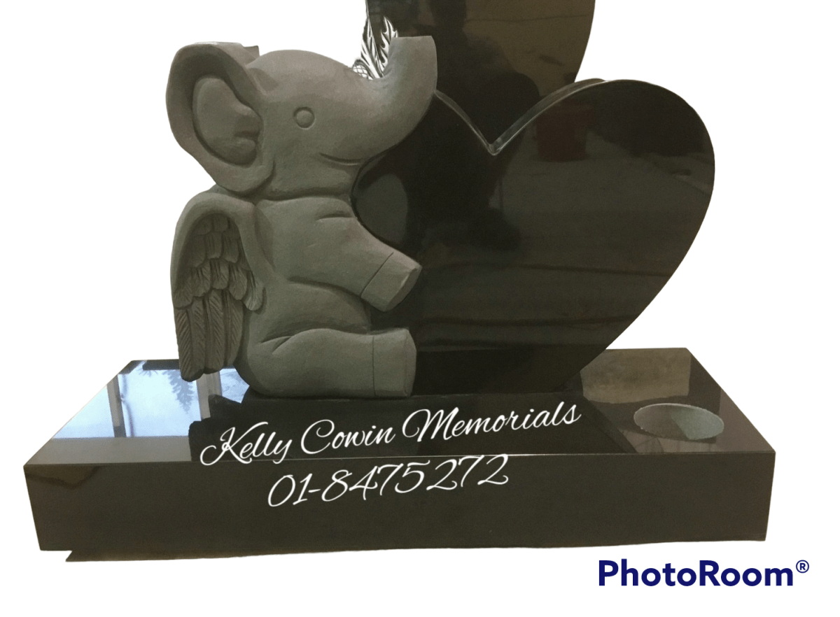 H074 - Granite Heart Elephant Headstone - Kelly Cowin Memorials