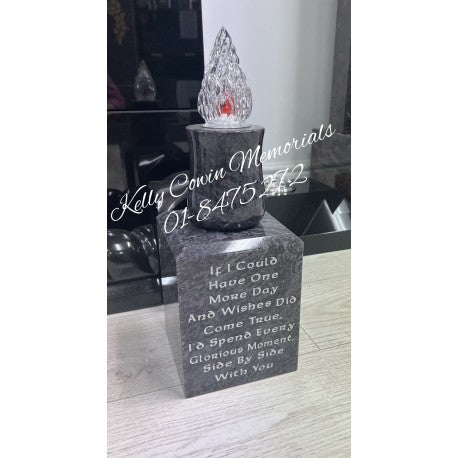 Glass Battery operated Candle Light with Granite Base 005 - Dublin Headstones - Glasnevin - Balgriffin - Fingal - Dardistown -  Kelly Cowin Memorials