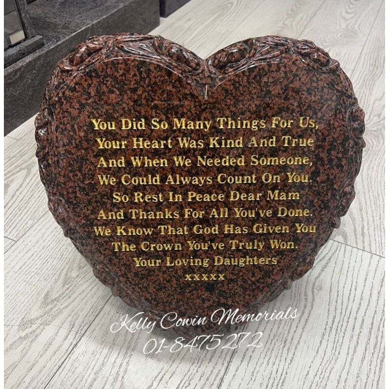 Carved Rose Heart Plaque 001 - Dublin Headstones - Glasnevin - Balgriffin - Fingal - Dardistown -  Kelly Cowin Memorials