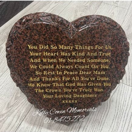 Carved Rose Heart Plaque 001 - Dublin Headstones - Glasnevin - Balgriffin - Fingal - Dardistown -  Kelly Cowin Memorials