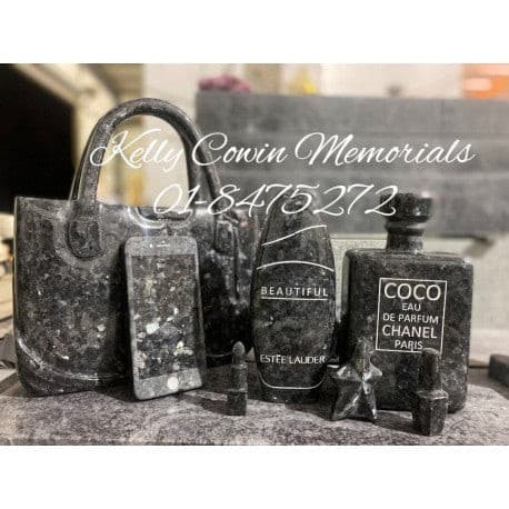 Granite Handbag & Makeup Grave Accessory - Dublin Headstones - Glasnevin - Balgriffin - Fingal - Dardistown -  Kelly Cowin Memorials