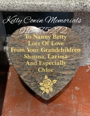 "Nanny" Carved Rose Heart Plaque 001 - Dublin Headstones - Glasnevin - Balgriffin - Fingal - Dardistown -  Kelly Cowin Memorials