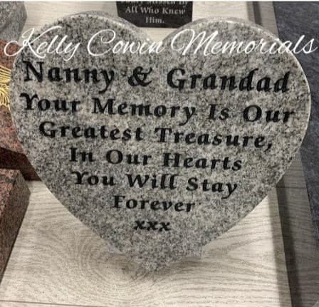 "Nanny and Grandad" Carved Rose Heart Plaque 001 - Dublin Headstones - Glasnevin - Balgriffin - Fingal - Dardistown - Kelly Cowin Memorials