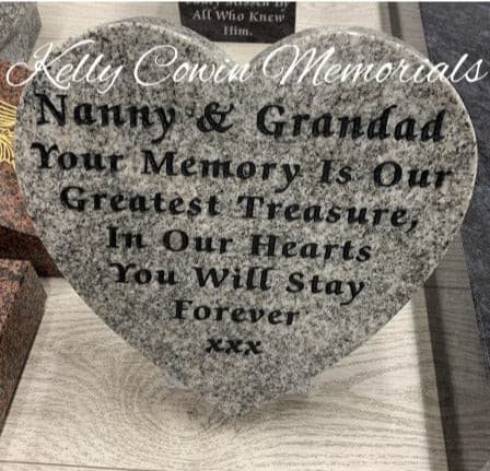 "Nanny and Grandad" Carved Rose Heart Plaque 001 - Dublin Headstones - Glasnevin - Balgriffin - Fingal - Dardistown -  Kelly Cowin Memorials