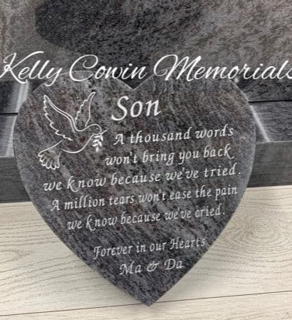 "Son" Carved Rose Heart Plaque 001 - Dublin Headstones - Glasnevin - Balgriffin - Fingal - Dardistown - Kelly Cowin Memorials