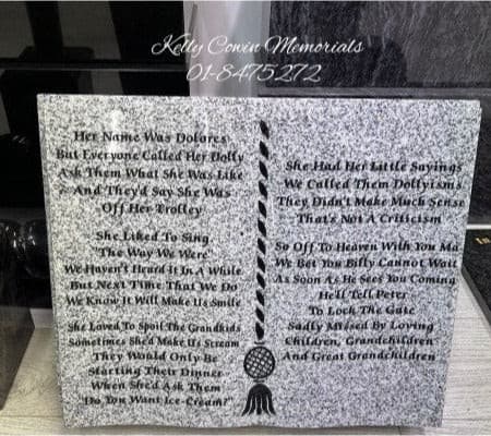 Granite Book Plaque 001 - Dublin Headstones - Glasnevin - Balgriffin - Fingal - Dardistown -  Kelly Cowin Memorials
