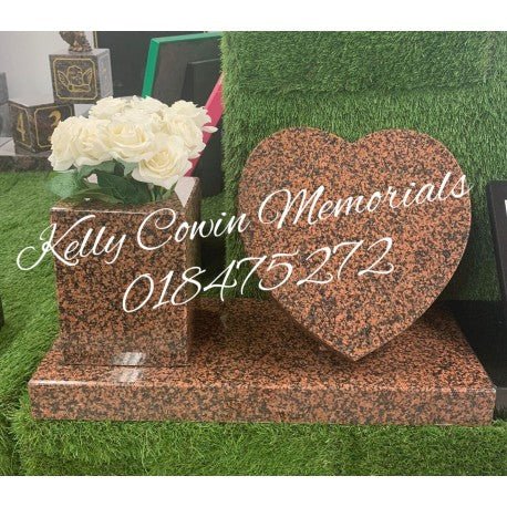 P034 - 12 inch Granite Heart & Square Vase on Plinth - Kelly Cowin Memorials