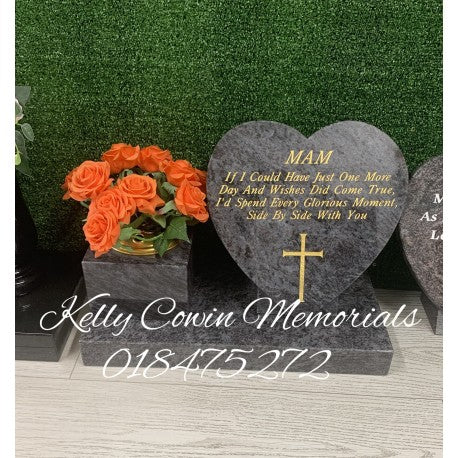 Carved Rose Heart & Vase On Plinth 008 - Dublin Headstones - Glasnevin - Balgriffin - Fingal - Dardistown -  Kelly Cowin Memorials