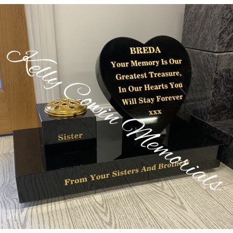 P033 - 12 inch Granite Heart & Square Vase on Plinth - Kelly Cowin Memorials