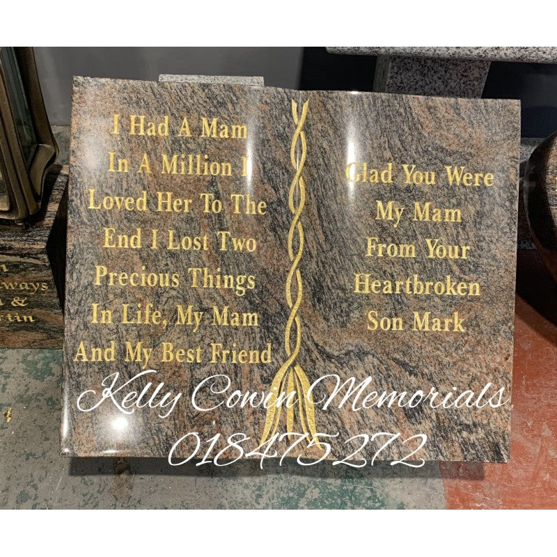 Granite Book Plaque 004 - Dublin Headstones - Glasnevin - Balgriffin - Fingal - Dardistown -  Kelly Cowin Memorials