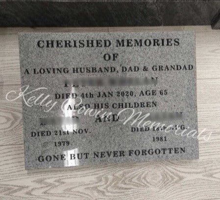 Granite Plaque 005 - Dublin Headstones - Glasnevin - Balgriffin - Fingal - Dardistown - Kelly Cowin Memorials