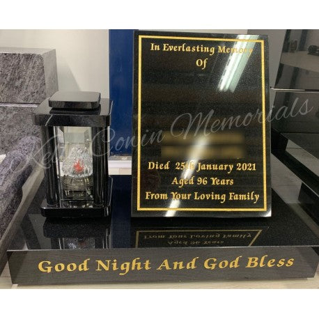 Lantern & Plaque On Plinth 001 - Dublin Headstones - Glasnevin - Balgriffin - Fingal - Dardistown -  Kelly Cowin Memorials