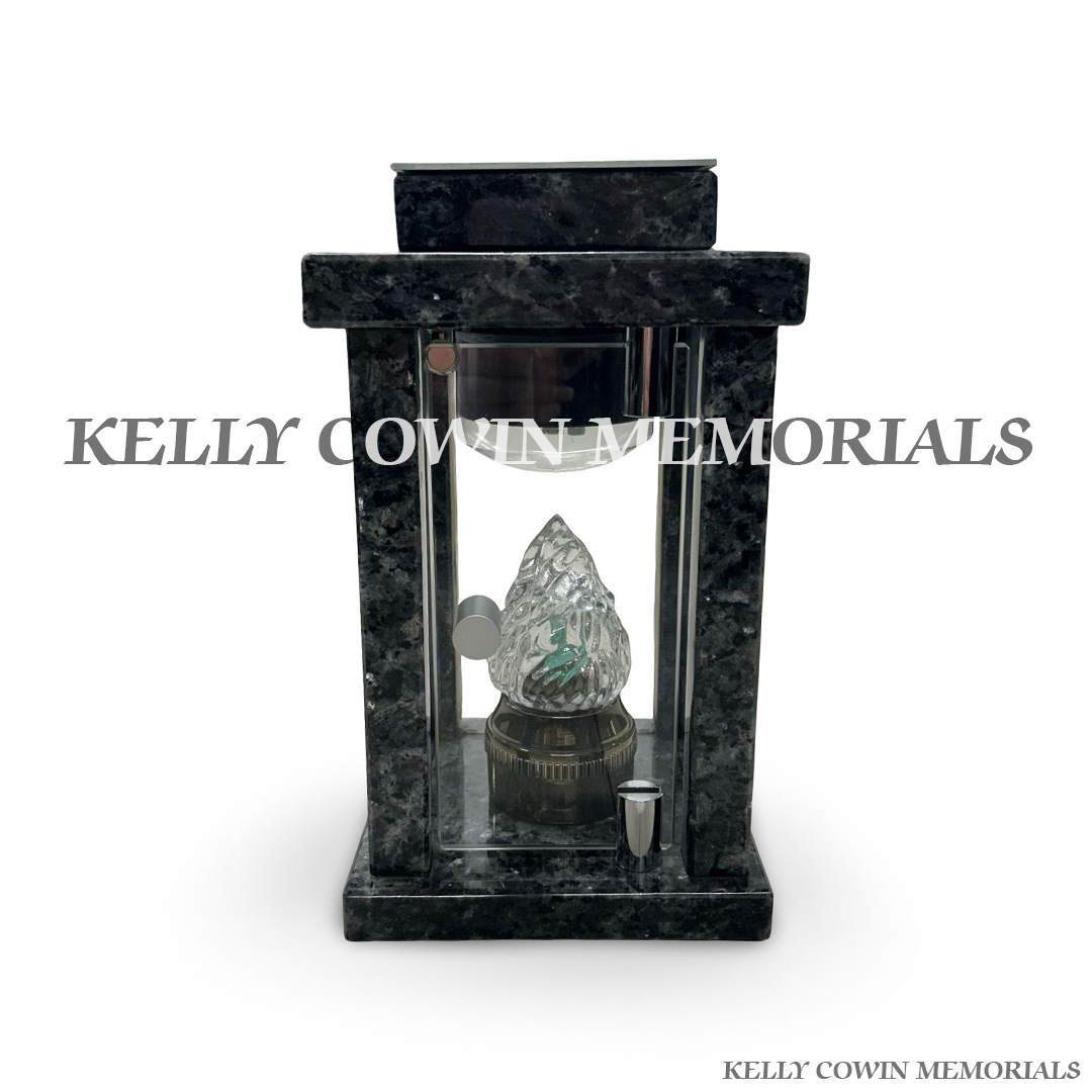 Front view of Blue Pearl granite square solar lantern