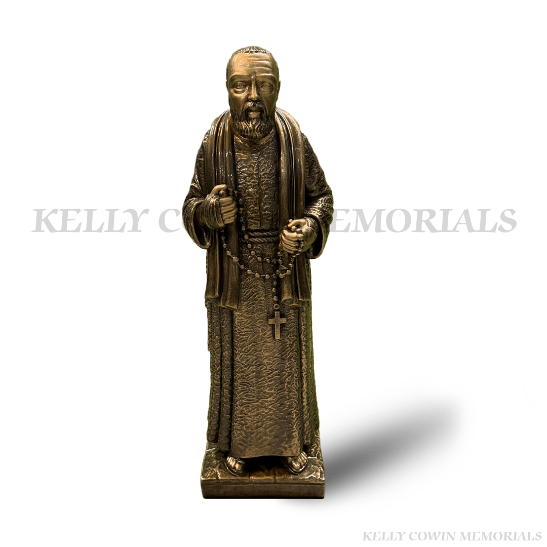Bronze Father Pio memorial statue grave ornament for headstone in Ireland