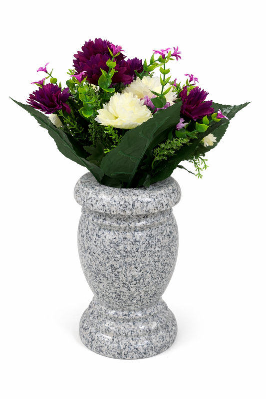 Grey granite square memorial vase for grave flowers with polished finish – Kelly Cowin Memorials Ireland