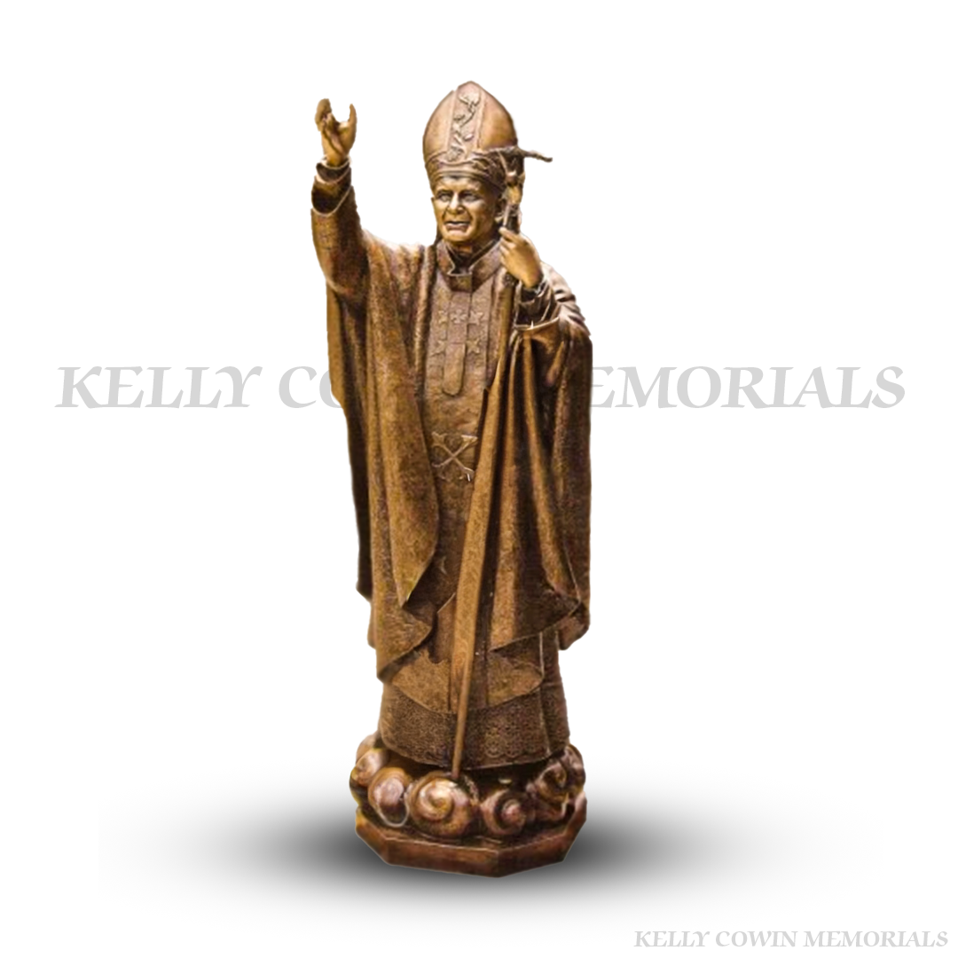 Bronze Pope Paul religious statue for graves and memorials in Dublin, Glasnevin, Balgriffin, Fingal, and Dardistown — handcrafted by Kelly Cowin Memorials.