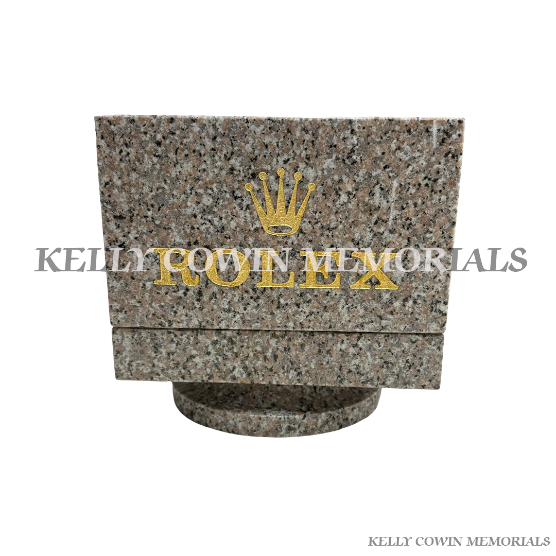 Back View Diamond granite Rolex watch memorial ornament for graves and headstones handcrafted in Dublin with nationwide delivery across Ireland