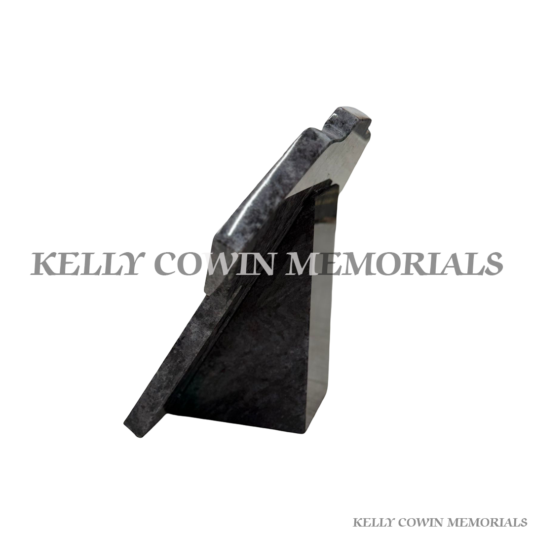 Side View Blue Lagoon granite jersey plaque memorial with engraved sports tribute for graves in Dublin and nationwide Ireland