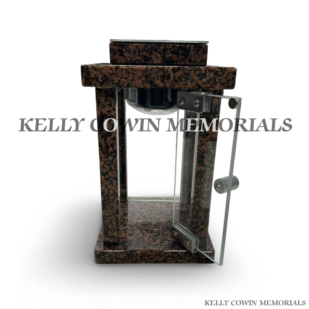 Front view of Balmoral Red granite square solar lantern