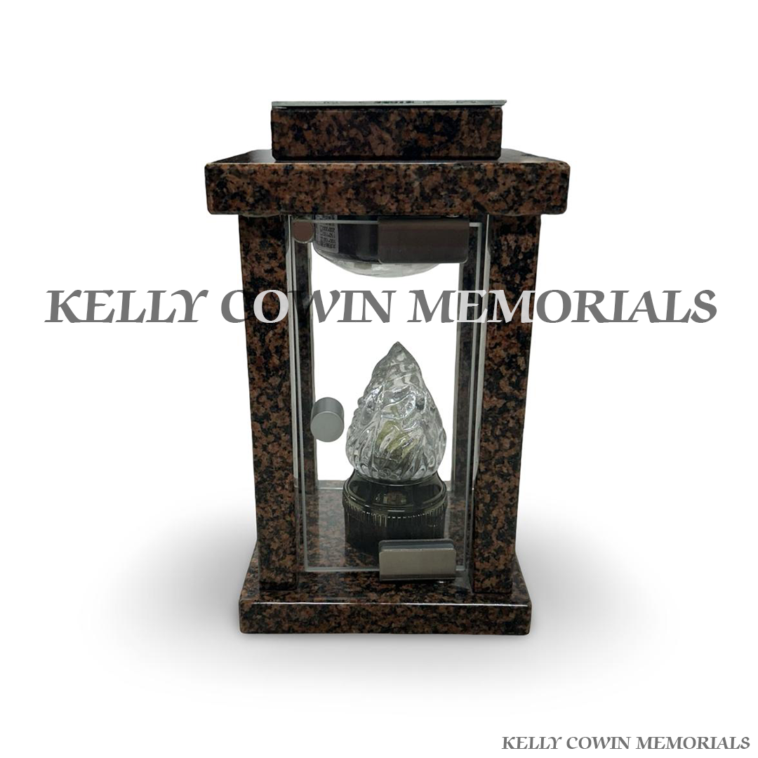 Front view of Balmoral Red granite square solar lantern
