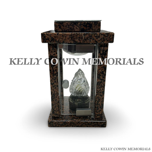 Front view of Balmoral Red granite square solar lantern