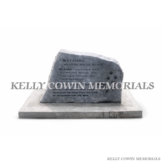 Limestone memorial boulder with personalised engraving by Kelly Cowin Memorials Ireland
