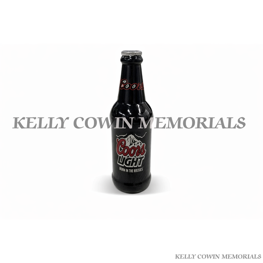 Coors Light granite beer bottle grave accessory memorial ornament with polished finish made in Ireland
