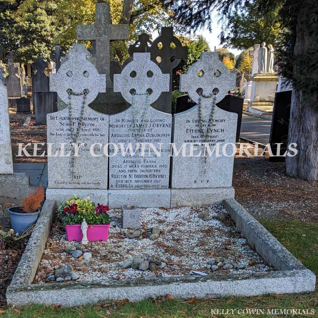 before  grave renovation in Dublin showing restored memorial with new kerbing and fresh stone chippings, nationwide Ireland service