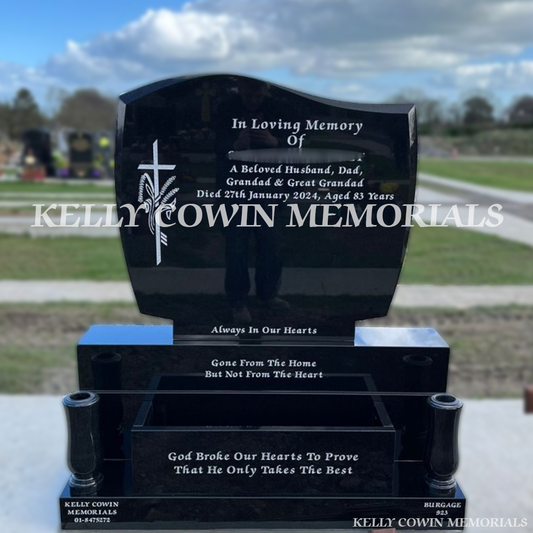 Black granite C1 headstone erected in Balgriffin Cemetery Dublin by Kelly Cowin Memorials