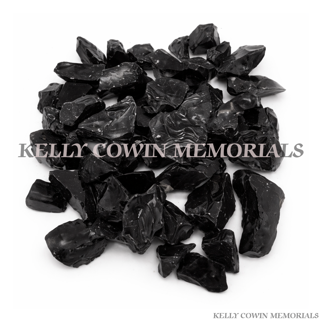 Black glass memorial chippings for graves and cremation plots in Ireland