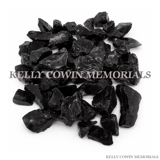 Black glass memorial chippings for graves and cremation plots in Ireland