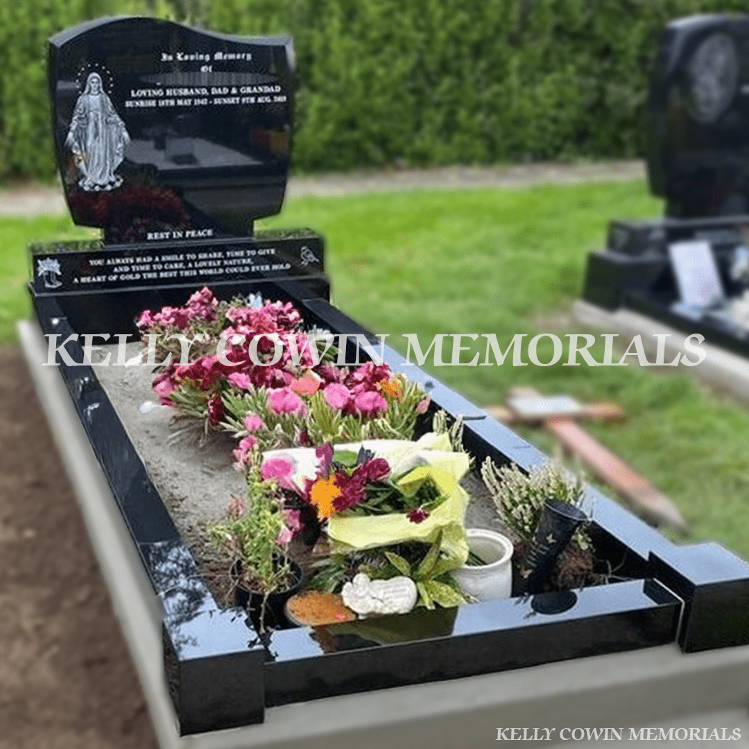Black Granite C1 Headstone & Kerbing | Whitestown Cemetery - Kelly Cowin Memorials