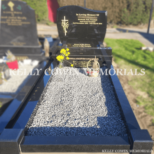 Black Granite C1 Headstone & Kerbing | Whitestown Cemetery - Kelly Cowin Memorials