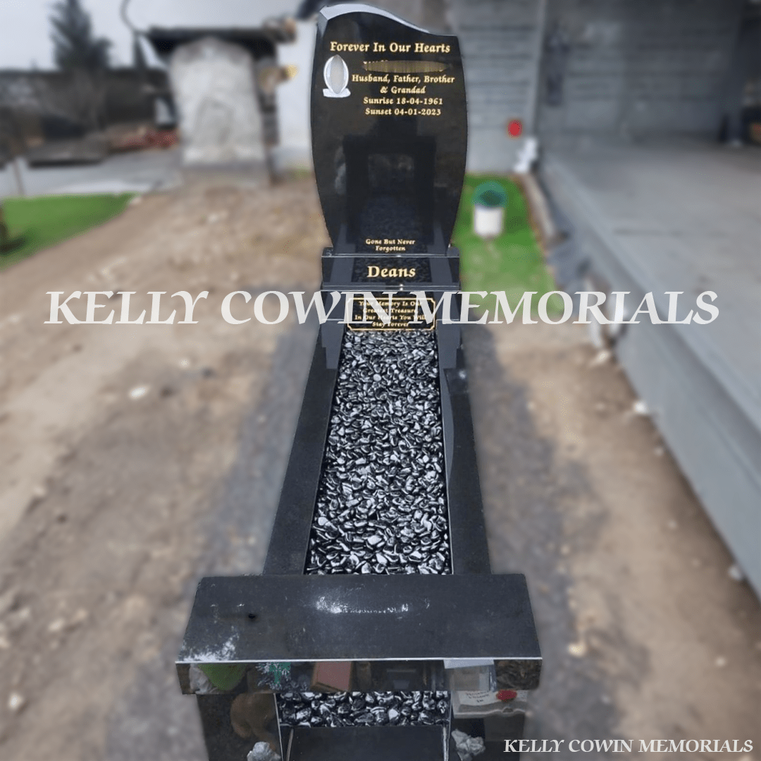 Black Granite C1 Headstone & Kerbing | Glasnevin Cemetery - Kelly Cowin Memorials