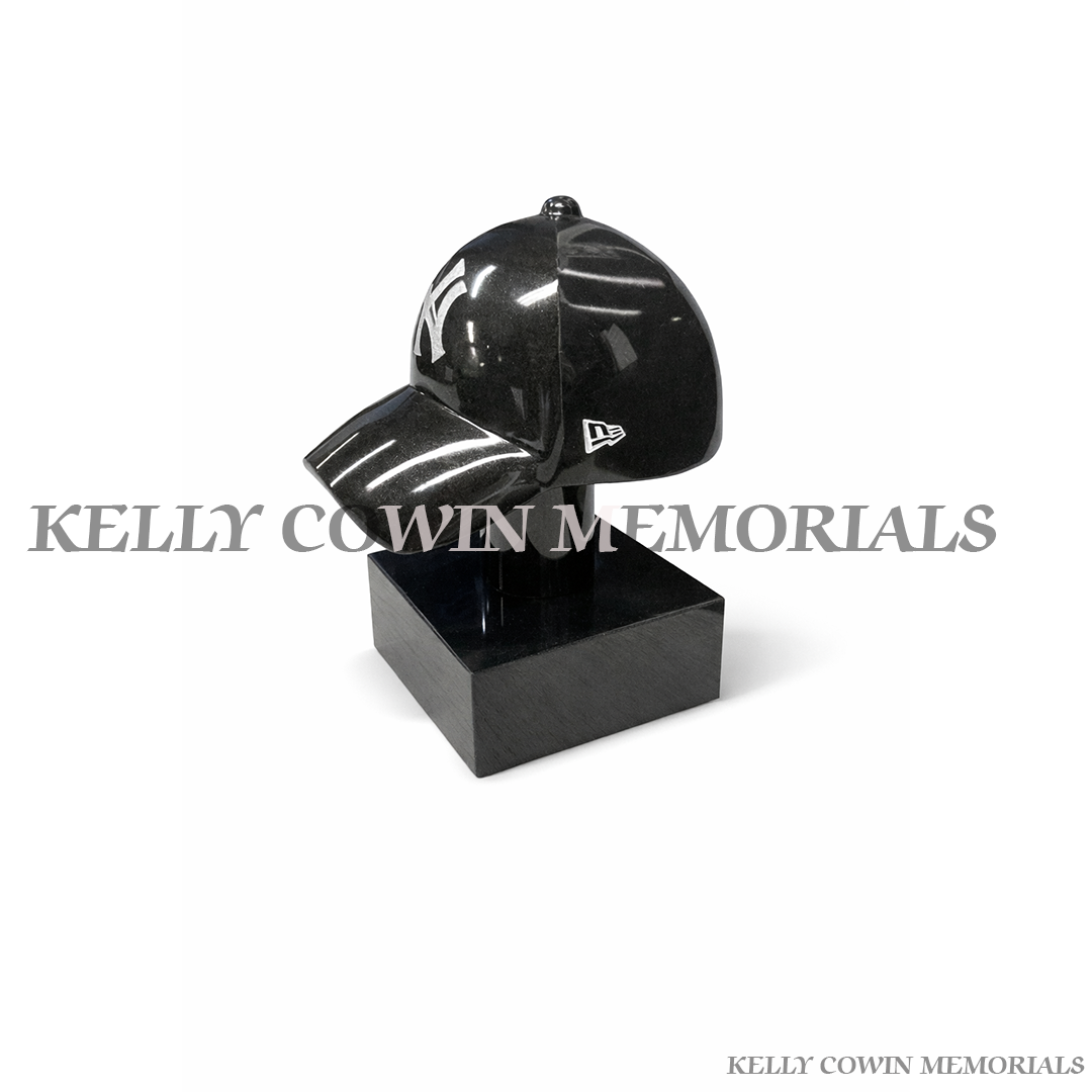 Black granite custom Yankee style baseball cap memorial grave accessory Ireland