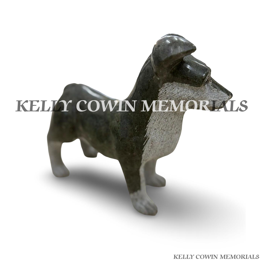 Side view of polished and unpolished granite dog memorial ornament