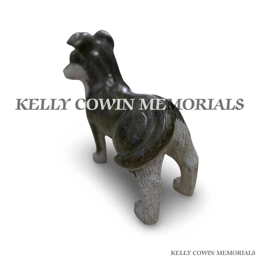 Side view of polished and unpolished granite dog memorial ornament