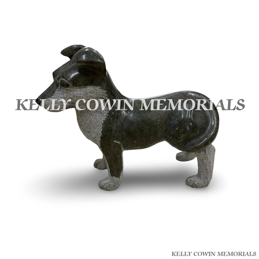 Side view of polished and unpolished granite dog memorial ornament