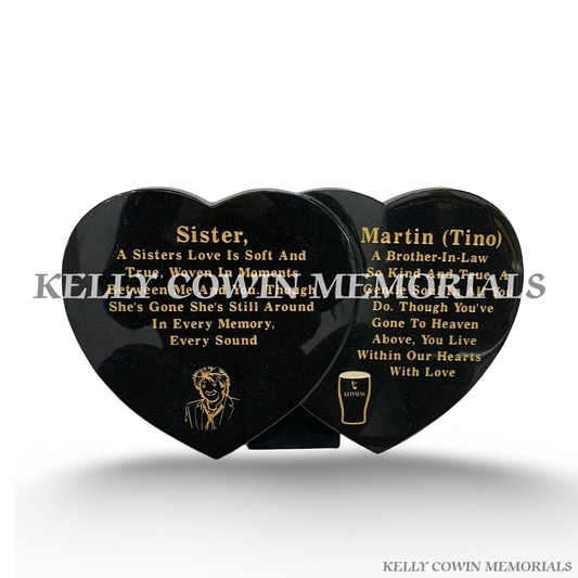 Black Granite Double Heart Memorial Plaque | Kelly Cowin Memorials Ireland